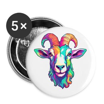 Goat Colorful Watercolor Cartoon Kawaii Animal - Buttons small 1''/25 mm (5-pack) - white - Front
