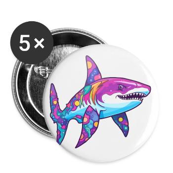 Hai Buntes Aquarell Cartoon Kawaii Tier - Buttons klein 25 mm (5er Pack) - Weiß - Vorne