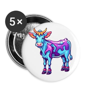 Vache Aquarelle Colorée Dessin Animé Kawaii Animal - Lot de 5 petits badges (25 mm) - blanc - Devant