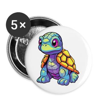 Schildkröte buntes Aquarell Cartoon Kawaii Tier - Buttons klein 25 mm (5er Pack) - Weiß - Vorne