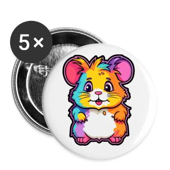 Hamster Colorful Watercolor Cartoon Kawaii Animal - Buttons small 1''/25 mm (5-pack) - white - Front