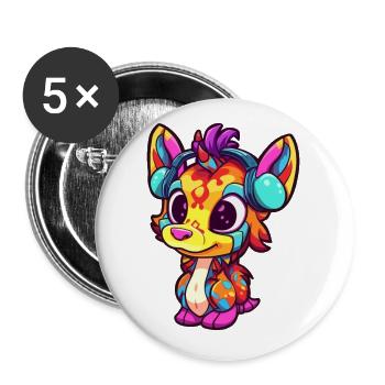 Bongo Buntes Aquarell Cartoon Kawaii Tier - Buttons klein 25 mm (5er Pack) - Weiß - Vorne