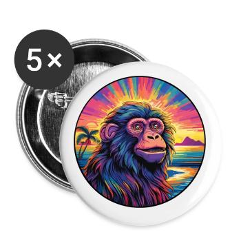 Baboon Colorful Watercolor Cartoon Kawaii Animal - Buttons small 1''/25 mm (5-pack) - white - Front