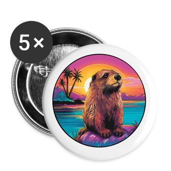 Biber buntes Aquarell Cartoon Kawaii Tier - Buttons klein 25 mm (5er Pack) - Weiß - Vorne