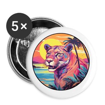 Cougar Aquarelle Colorée Dessin Animé Kawaii Animal - Lot de 5 petits badges (25 mm) - blanc - Devant