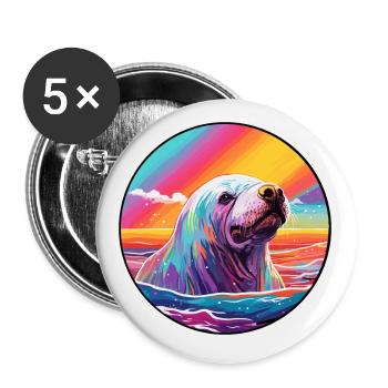 Walrus Colorful Watercolor Cartoon Kawaii Animal - Buttons small 1''/25 mm (5-pack) - white - Front
