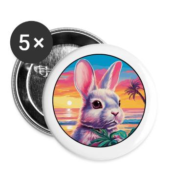 Rabbit Colorful Watercolor Cartoon Kawaii Animal - Buttons small 1''/25 mm (5-pack) - white - Front