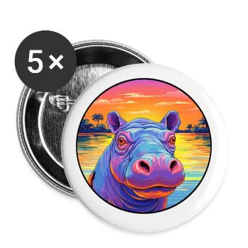Nilpferd bunte Aquarell-Karikatur Kawaii-Tier - Buttons klein 25 mm (5er Pack) - Weiß - Vorne