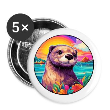 Loutre Aquarelle colorée Dessin animé Kawaii Animal - Lot de 5 petits badges (25 mm) - blanc - Devant