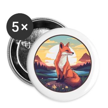 Gelehrter Fuchs Buntes Aquarell Cartoon Kawaii Haustier - Buttons klein 25 mm (5er Pack) - Weiß - Vorne