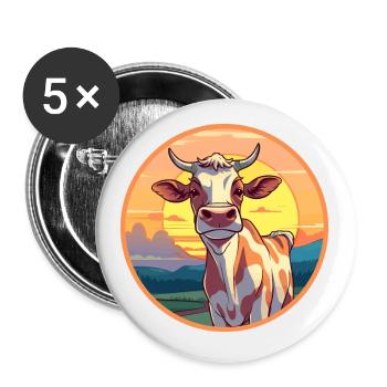 Vache Aquarelle Colorée Dessin Animé Kawaii Animal - Lot de 5 petits badges (25 mm) - blanc - Devant
