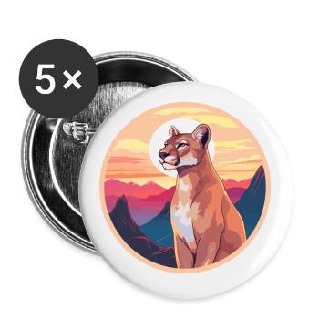 Cougar Aquarelle Colorée Dessin Animé Kawaii Animal - Lot de 5 petits badges (25 mm) - blanc - Devant