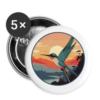 Colibri coloré aquarelle dessin animé kawaii animal de compagnie - Lot de 5 petits badges (25 mm) - blanc - Devant
