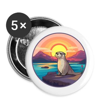 Loutre Aquarelle colorée Dessin animé Kawaii Animal - Lot de 5 petits badges (25 mm) - blanc - Devant