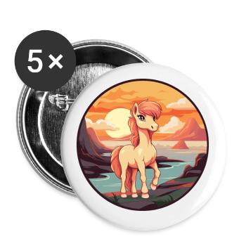 Poney Aquarelle Colorée Dessin Animé Kawaii Animal - Lot de 5 petits badges (25 mm) - blanc - Devant