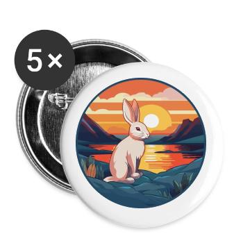 Rabbit Colorful Watercolor Cartoon Kawaii Animal - Buttons small 1''/25 mm (5-pack) - white - Front