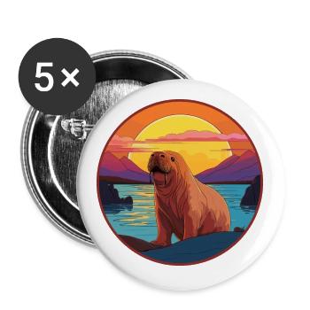 Walrus Colorful Watercolor Cartoon Kawaii Animal - Buttons small 1''/25 mm (5-pack) - white - Front