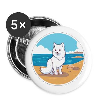 Arktisfuchs Aquarell Cartoon Kawaii Clipart Haustier - Buttons klein 25 mm (5er Pack) - Weiß - Vorne