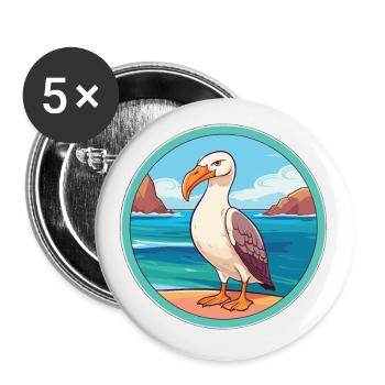Albatross Watercolor Cartoon Kawaii Clipart Animal - Buttons small 1''/25 mm (5-pack) - white - Front