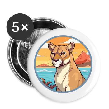 Cougar aquarelle dessin animé Kawaii Clipart Animal - Lot de 5 petits badges (25 mm) - blanc - Devant