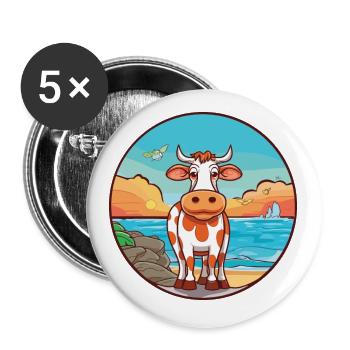 Vache aquarelle dessin animé kawaii clipart animal - Lot de 5 petits badges (25 mm) - blanc - Devant
