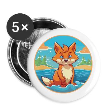 Fuchs Aquarell Cartoon Kawaii Clipart Tier - Buttons klein 25 mm (5er Pack) - Weiß - Vorne