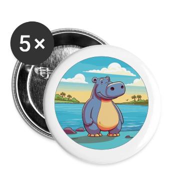 Hippo Watercolor Cartoon Kawaii Clipart Animal - Buttons small 1''/25 mm (5-pack) - white - Front