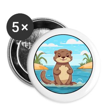 Loutre aquarelle dessin animé Kawaii Clipart Animal - Lot de 5 petits badges (25 mm) - blanc - Devant