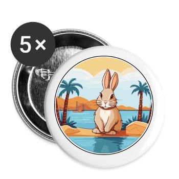Rabbit Watercolor Cartoon Kawaii Clipart Animal - Buttons small 1''/25 mm (5-pack) - white - Front