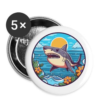 Hai Aquarell Cartoon Kawaii Clipart Tier - Buttons klein 25 mm (5er Pack) - Weiß - Vorne