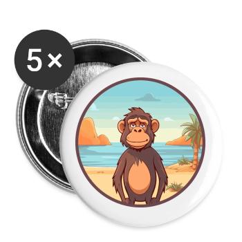 Baboon Watercolor Cartoon Kawaii Clipart Animal - Buttons small 1''/25 mm (5-pack) - white - Front