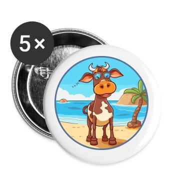 Vache aquarelle dessin animé kawaii clipart animal - Lot de 5 petits badges (25 mm) - blanc - Devant