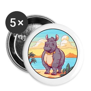 Rhino Watercolor Cartoon Kawaii Clipart Animal - Buttons small 1''/25 mm (5-pack) - white - Front