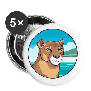 Cougar aquarelle dessin animé Kawaii Clipart Animal - Lot de 5 petits badges (25 mm) - blanc - Devant