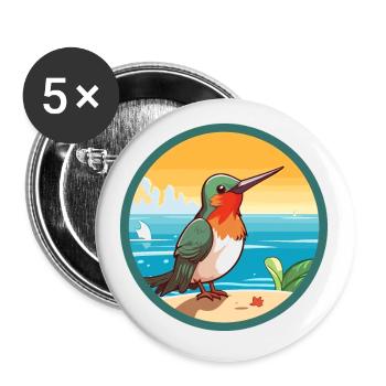 Colibri aquarelle dessin animé Kawaii Clipart animal de compagnie - Lot de 5 petits badges (25 mm) - blanc - Devant