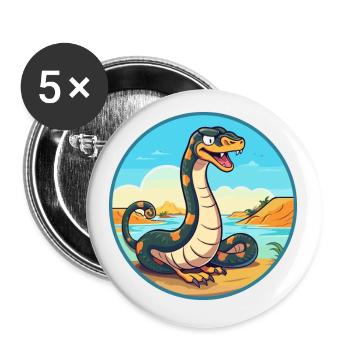 Snake Watercolor Cartoon Kawaii Clipart Animal - Buttons small 1''/25 mm (5-pack) - white - Front