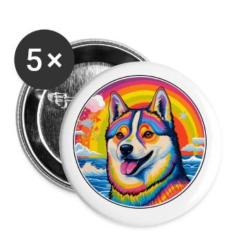 American Akita Dog Breed Colorful Cartoon Watercol - Buttons small 1''/25 mm (5-pack) - white - Front
