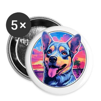 Blue Heeler Dog Breed Colorful Cartoon Watercolor - Buttons small 1''/25 mm (5-pack) - white - Front