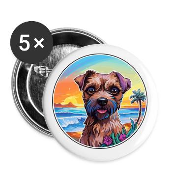 Border Terrier Chien Race Coloré Cartoon Watercol - Lot de 5 petits badges (25 mm) - blanc - Devant