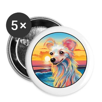Chinesische Schopfhunderasse bunte Karikatur Waterco - Buttons klein 25 mm (5er Pack) - Weiß - Vorne