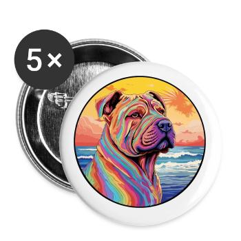 Chinois Shar Pei Chien Race Coloré Dessin Animé Waterc - Lot de 5 petits badges (25 mm) - blanc - Devant
