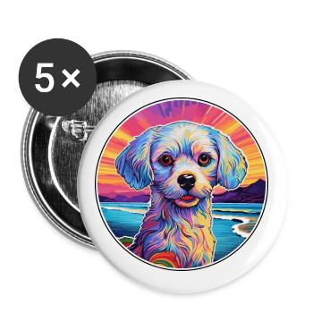 Chinese Imperial Dog Breed Colorful Cartoon Waterc - Buttons small 1''/25 mm (5-pack) - white - Front