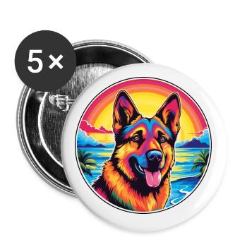 German Shepherd Dog Breed Colorful Cartoon Waterco - Buttons small 1''/25 mm (5-pack) - white - Front
