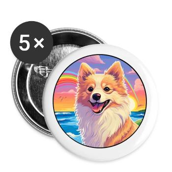 Deutsche Spitz Hunderasse bunte Karikatur Aquarell - Buttons klein 25 mm (5er Pack) - Weiß - Vorne