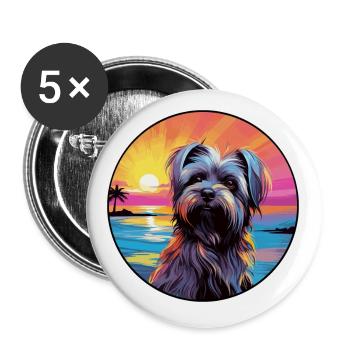 Skye Terrier chien race coloré dessin animé aquarelle - Lot de 5 petits badges (25 mm) - blanc - Devant