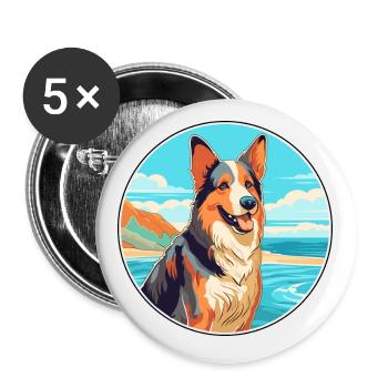 Böhmischer Schäferhund, Rasse, Cartoon, Kawaii, Clipart - Buttons klein 25 mm (5er Pack) - Weiß - Vorne