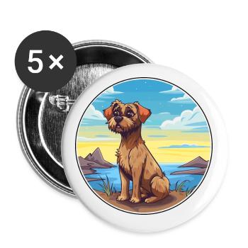 Border Terrier chien race Cartoon Kawaii Clipart - Lot de 5 petits badges (25 mm) - blanc - Devant