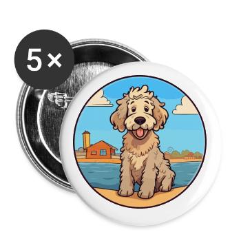 Deutscher Sheeppoodle Hund Rasse Cartoon Kawaii Hund - Buttons klein 25 mm (5er Pack) - Weiß - Vorne