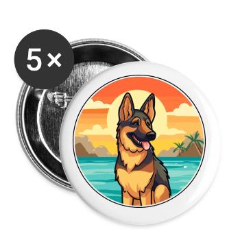 German Shepherd Dog Breed Cartoon Kawaii Clipart - Buttons small 1''/25 mm (5-pack) - white - Front