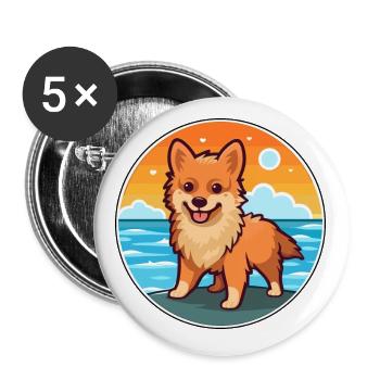 Deutscher Spitz Hund Rasse Cartoon Kawaii Clipart Hund - Buttons klein 25 mm (5er Pack) - Weiß - Vorne